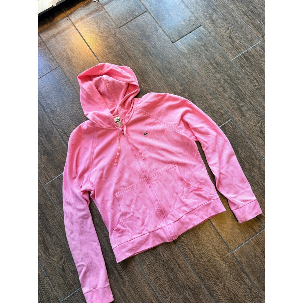 Lacoste Pink Cotton Pique Full Zip Hoodie Sweatshirt Womens 44 L 5191L‎